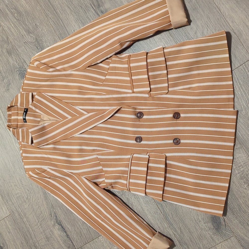 Shein Longline Striped Double Breasted Blazer